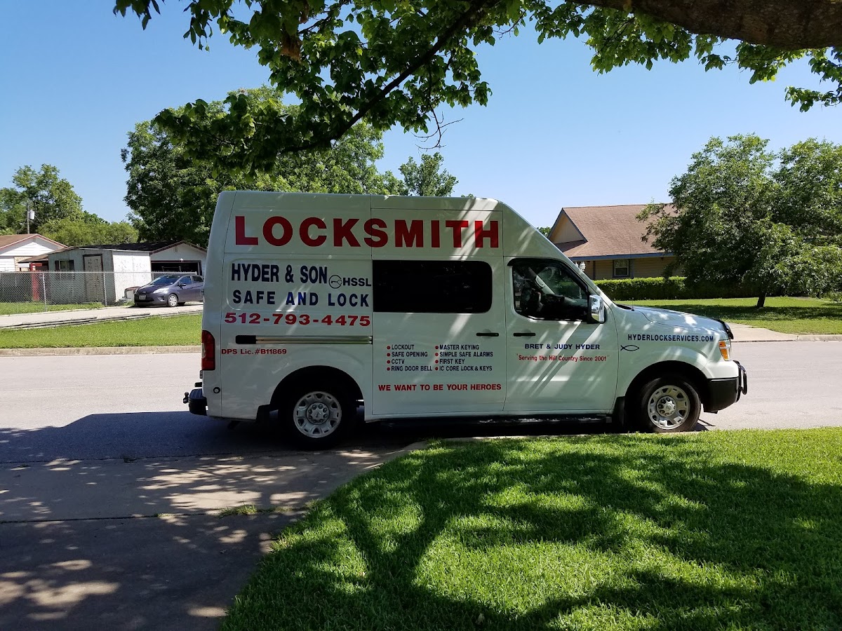 Hyder & Son Safe and Lock service van on a Hill Country street